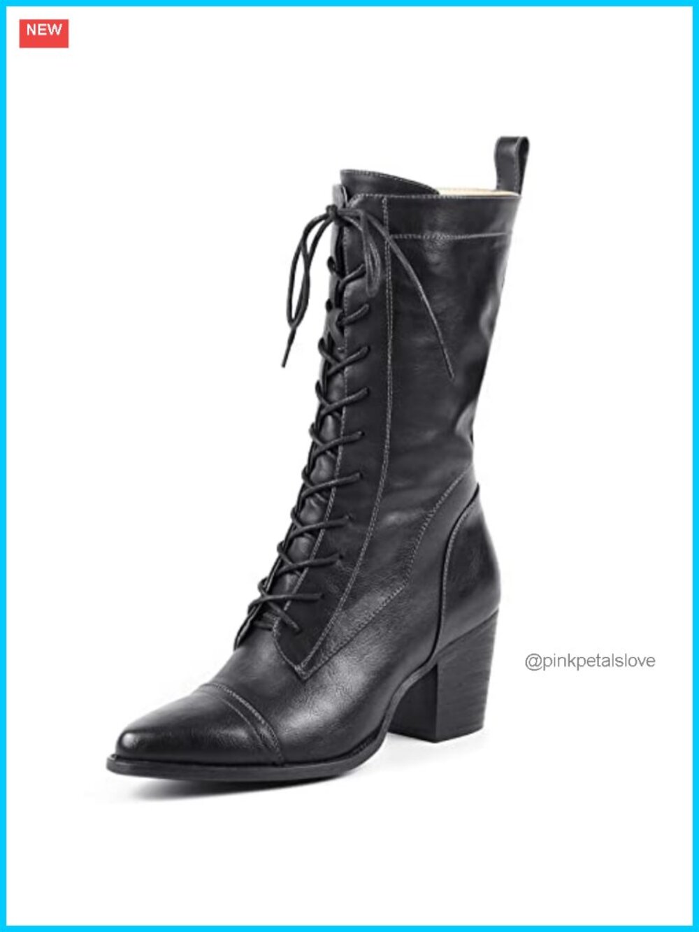 Women's Mid Calf Combat Boots Lace Up Faux Leather Side Zipper Faux Fur Lining